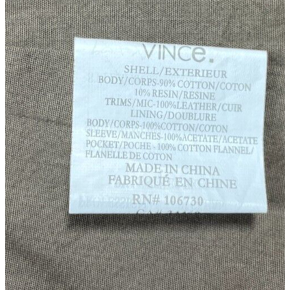 Vince Army Green Gray Waxed Cotton Leather Trim Utility Jacket Size Sm Epaulette - Picture 13 of 14